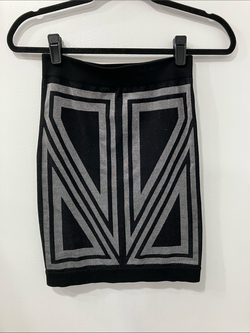 BCBGeneration Black & Silver Geometric Stretchy Bodycon Skirt